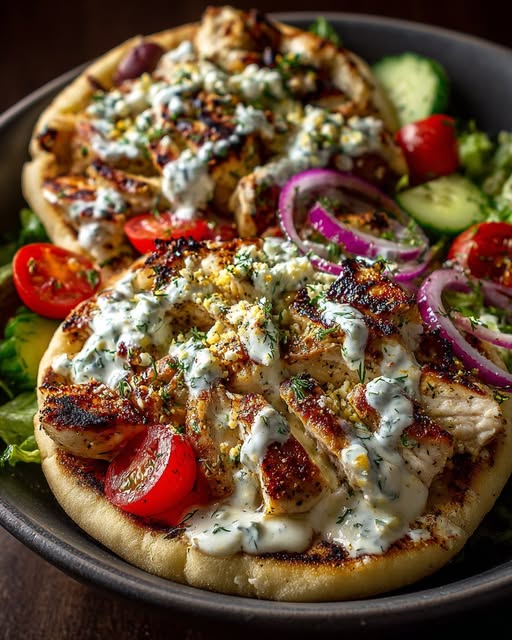 Pita Bowls with Creamy Garlic Feta Sauce Recipe - Recipe Image