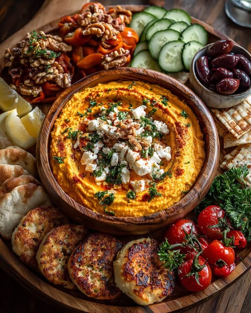 Sweet Potato Hummus Mezze Platter with Feta and Toasted Nut Recipe