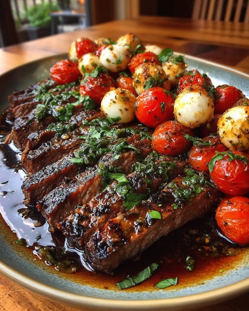 Grilled Flank Steak Caprese with Balsamic Dressing Recipe - Recipe Image