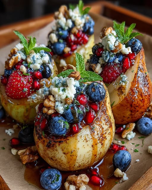 Baked Pears with Berries, Honey, Walnuts & Blue Cheese Recipe - Recipe Image