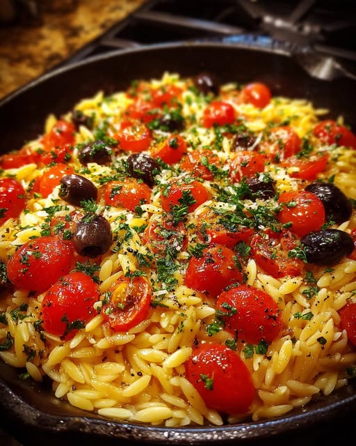 Herbed Orzo with Cherry Tomatoes & Olives Recipe - Recipe Image