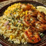Grilled Lemon-Thyme Shrimp & Roasted Corn Orzo Recipe