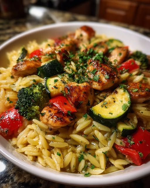 Honey Garlic Chicken Orzo with Roasted Veggies Recipe