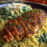 Grilled Lemon Herb Chicken Orzo with Spinach Recipe