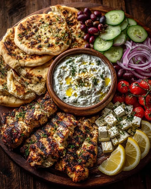 Souvlaki Mezze Board with Lemon Feta Dip Recipe