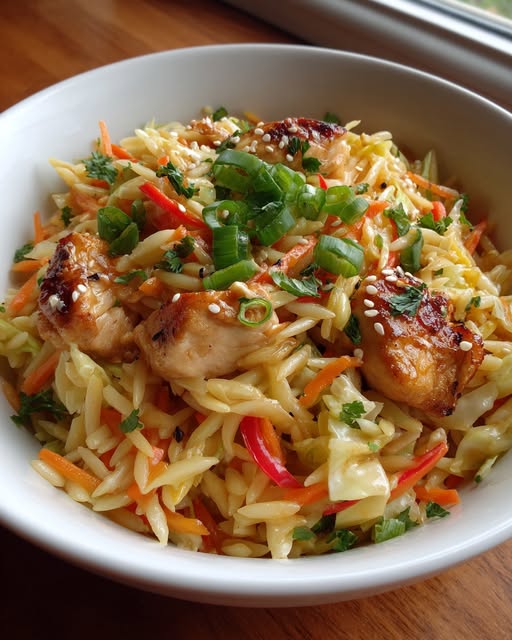 Sesame Chicken Orzo with Ginger-Soy Dressing Recipe