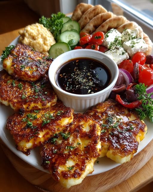 Greek Halloumi Mezze Platter with Balsamic Drizzle Recipe - Recipe Image