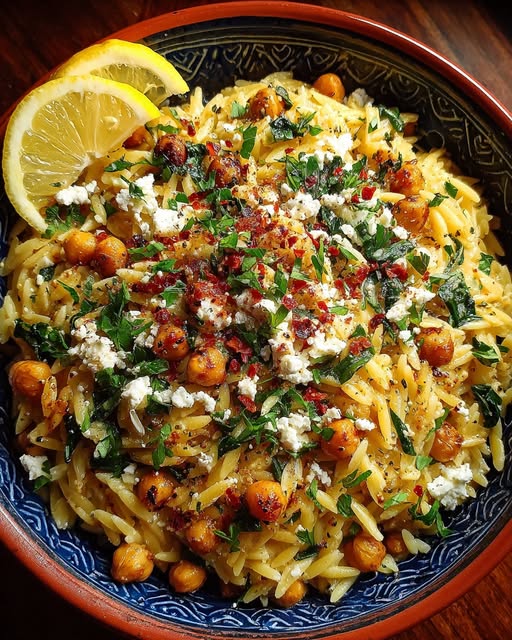 Lemon Basil Chickpea Orzo with Feta Recipe