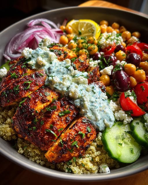 Power Bowl with Lemon Yogurt Feta Sauce Recipe - Recipe Image