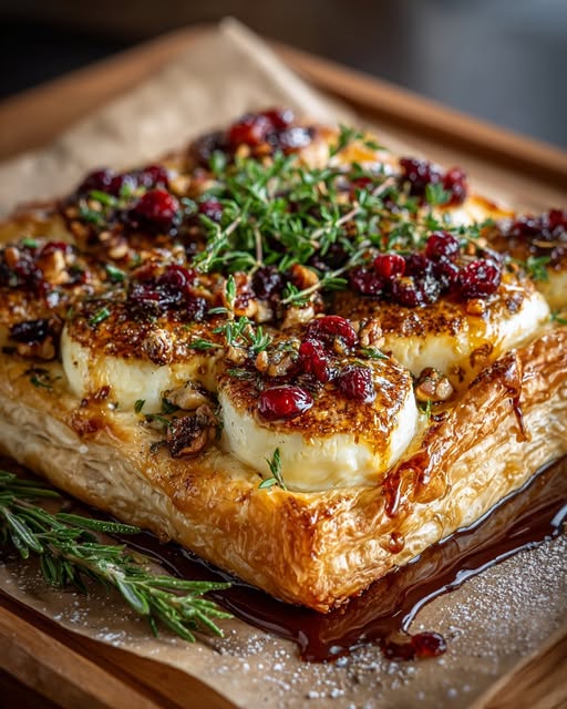 Flaky Puff Pastry with Brie, Cranberries & Toasted Walnuts Recipe - Recipe Image