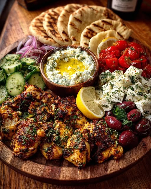 Greek Chicken Souvlaki Grazing Board with Feta Dip Recipe - Recipe Image