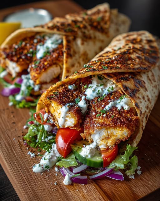 a Chicken Wrap with Garlic Sauce Drizzle Recipe - Recipe Image