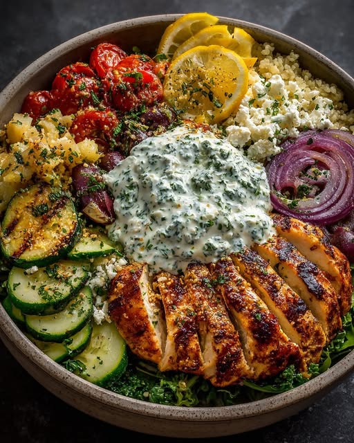 Power Bowl with Garlic Yogurt Feta Sauce Recipe