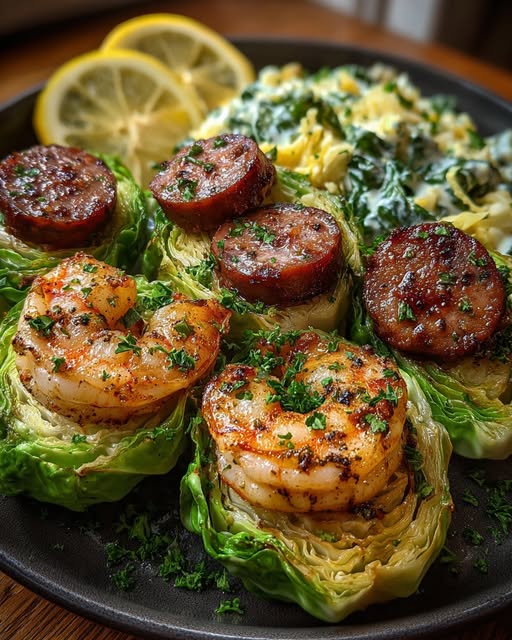Garlic Shrimp and Sausage Cabbage Cups Recipe