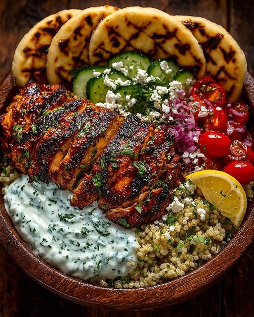 Mediterranean Chicken Pita Bowl with Garlic Yogurt Sauce Recipe