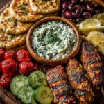 ouvlaki Mezze Board with Garlic Feta Dip Recipe