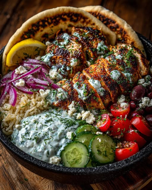 Mediterranean Chicken Pita Bowl with Tzatziki Sauce Recipe - Recipe Image